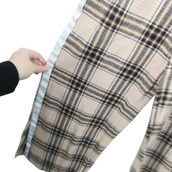 Maniere De Voir Plaid Flannel Wide Leg Pull On Elastic Waist Pants Size 8 Beige - Picture 2 of 13